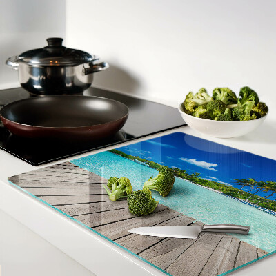 Tábua para corte Praia tropical com palmeiras