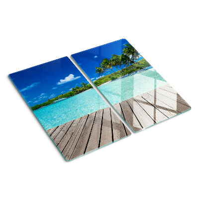 Tábua para corte Praia tropical com palmeiras