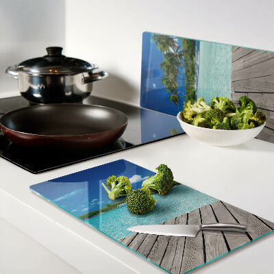 Tábua para corte Praia tropical com palmeiras