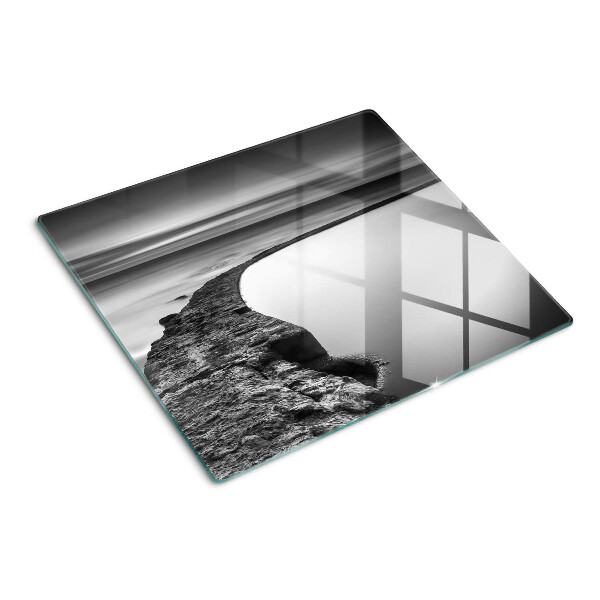 Tábua para cozinha Uma paisagem litorânea em tons de cinza