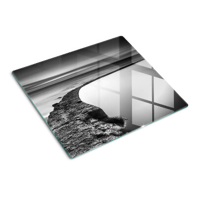 Tábua para cozinha Uma paisagem litorânea em tons de cinza