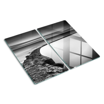 Tábua para cozinha Uma paisagem litorânea em tons de cinza