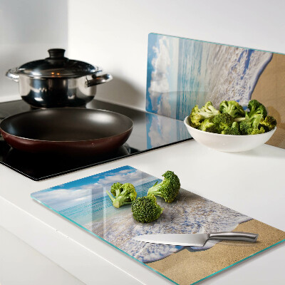 Tábua para cozinha Praia com ondas e nuvens