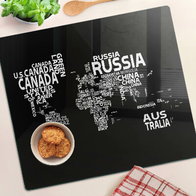 Tábua para cozinha Mapa-múndi com nomes de países