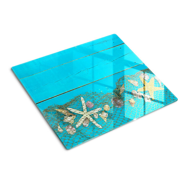 Tábua para cozinha Conchas e estrelas do mar em uma rede