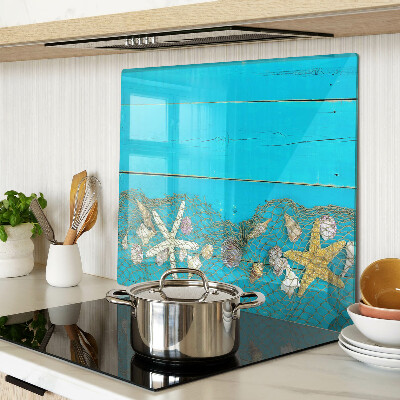 Tábua para cozinha Conchas e estrelas do mar em uma rede