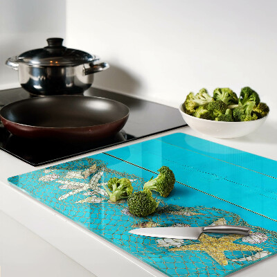 Tábua para cozinha Conchas e estrelas do mar em uma rede