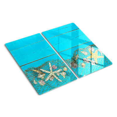 Tábua para cozinha Conchas e estrelas do mar em uma rede