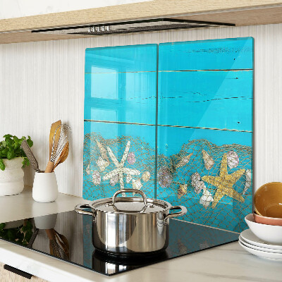 Tábua para cozinha Conchas e estrelas do mar em uma rede