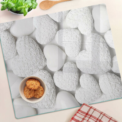 Tábua para cozinha Corações brancos com um padrão