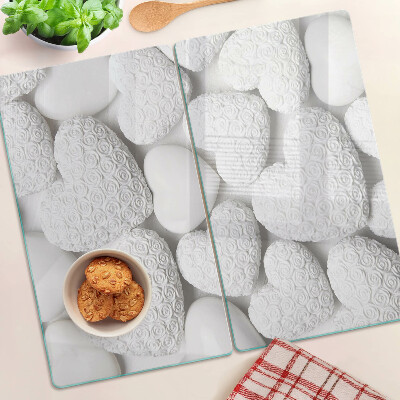 Tábua para cozinha Corações brancos com um padrão