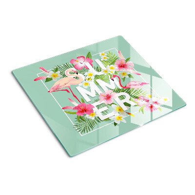 Tábua para cozinha Flores de verão e flamingos