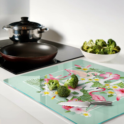 Tábua para cozinha Flores de verão e flamingos