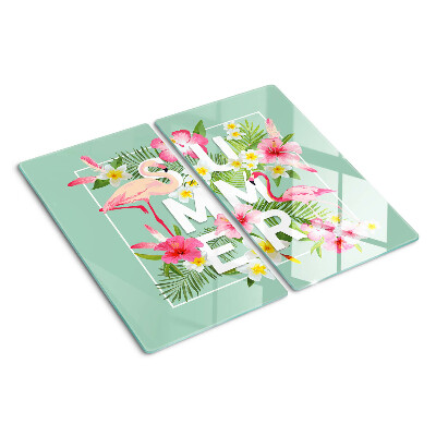 Tábua para cozinha Flores de verão e flamingos