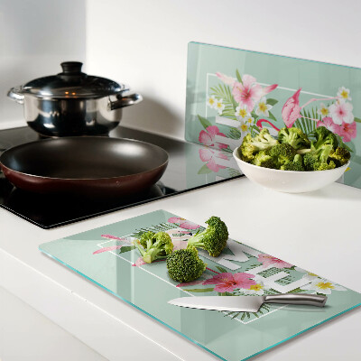 Tábua para cozinha Flores de verão e flamingos