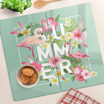 Tábua para cozinha Flores de verão e flamingos