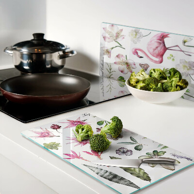 Tábua para cozinha Coleção de flores e pássaros tropicais