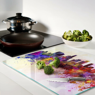 Tábua para corte Paisagem de uma silhueta urbana em aquarela