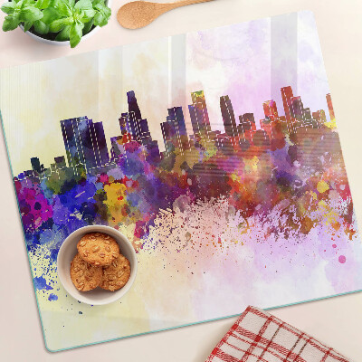 Tábua para corte Paisagem de uma silhueta urbana em aquarela