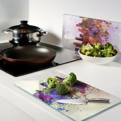 Tábua para corte Paisagem de uma silhueta urbana em aquarela