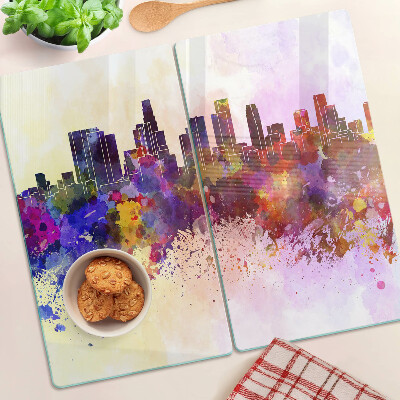 Tábua para corte Paisagem de uma silhueta urbana em aquarela