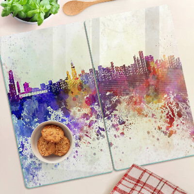 Tábua para cozinha Panorama da cidade em pontos coloridos