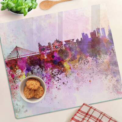 Tábua para corte Uma cidade em estilo aquarela