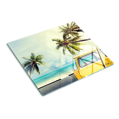 Tábua para cozinha Praia com palmeiras e um carro