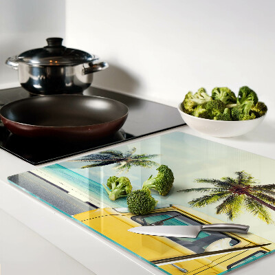 Tábua para cozinha Praia com palmeiras e um carro