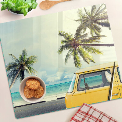 Tábua para cozinha Praia com palmeiras e um carro