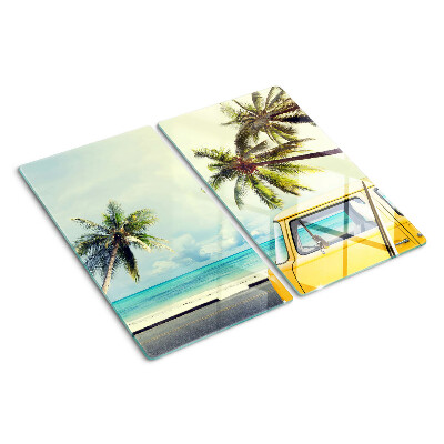 Tábua para cozinha Praia com palmeiras e um carro