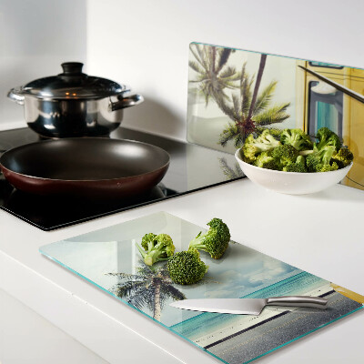 Tábua para cozinha Praia com palmeiras e um carro