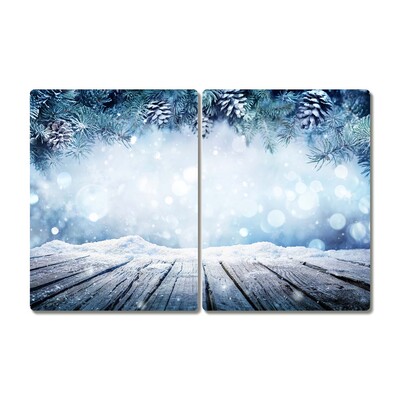 Tábua cozinha Árvore de Natal com neve no inverno