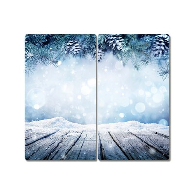 Tábua cozinha Árvore de Natal com neve no inverno