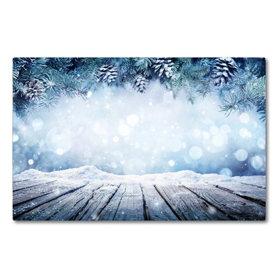 Tábua cozinha Árvore de Natal com neve no inverno