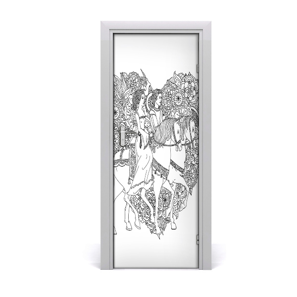 Papel de parede em porta Mulher e homem