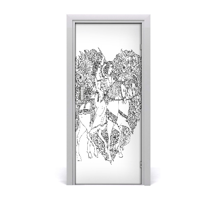 Papel de parede em porta Mulher e homem