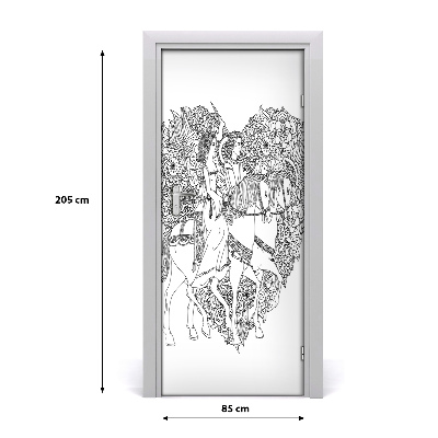 Papel de parede em porta Mulher e homem