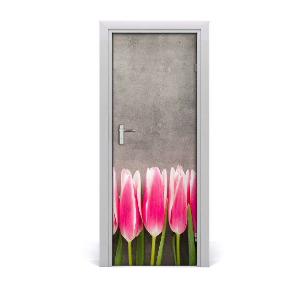 Adesivo em porta Tulipas cor de rosa