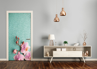 Adesivo em porta orquídea rosa