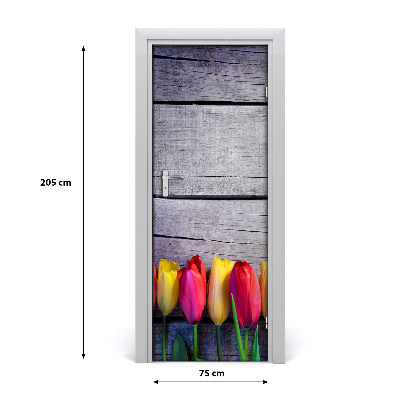 Papel de parede em porta Tulipas coloridas