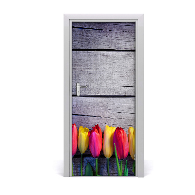Papel de parede em porta Tulipas coloridas