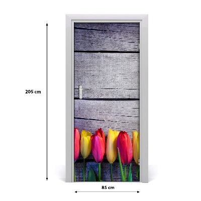 Papel de parede em porta Tulipas coloridas