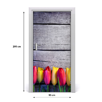 Papel de parede em porta Tulipas coloridas