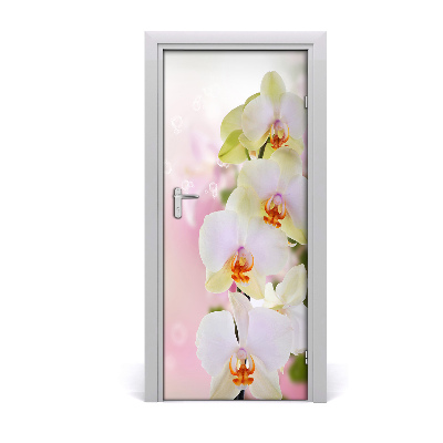 Adesivo em porta orquídea branca