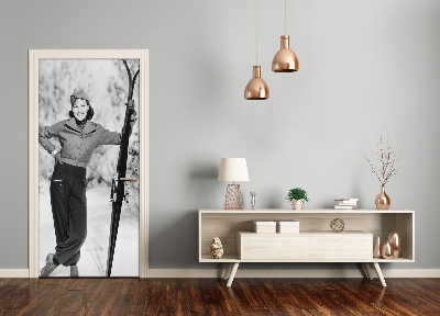 Adesivo em porta Mulher com esquis