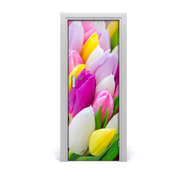 Adesivo em porta Tulipas coloridas
