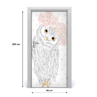 Papel de parede em porta Coruja em uma coroa de flores