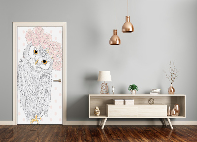 Papel de parede em porta Coruja em uma coroa de flores