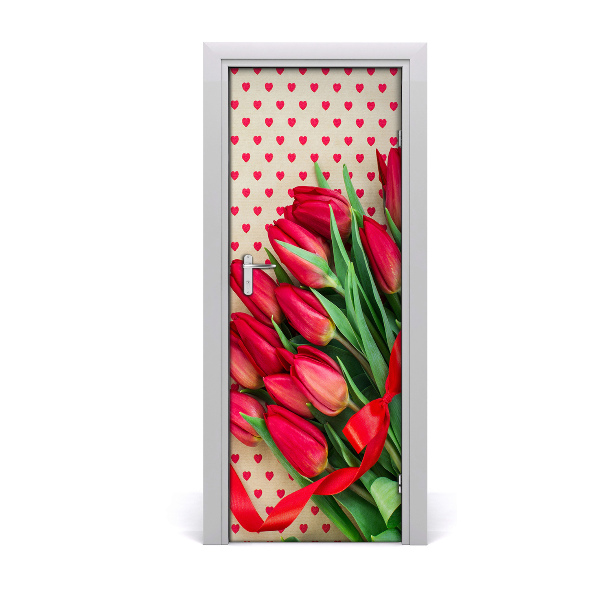 Autocolante para porta Tulipas vermelhas